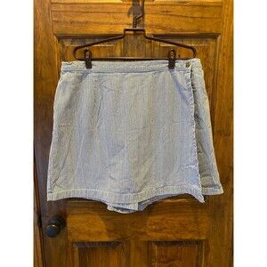 Classic Elements Woman Plus Size 18W Elastic Waist Blue White Seersucker Skort